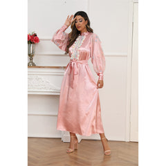Embroidered silk satin Muslim dress with tassel details