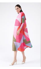 Ladies Fashion Printing Patchwork Waist Lace Pleated Dress