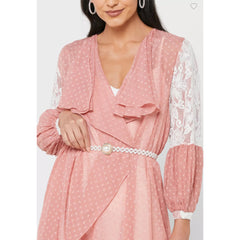 Muslim embroidered polka dot chiffon lace-cut women's fashionable outer robe