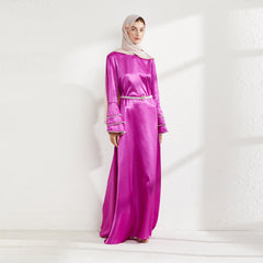 Women's Fashionable Loose Fit Plus Size Round Neck Dress with Ruffled Sleeves and Beaded Embellishments