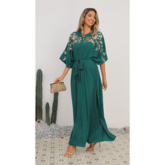 Muslim women's plus-size slimming chiffon embroidered dress