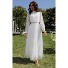 Stylish solid color long-sleeved Muslim women's long dress