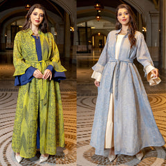 Jalabiya Embroidery jalabiya Mesh embroidery and patchwork | Satin finish | Includes waist belt for a fashionable edge