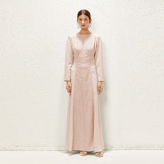 فستان ماكسي أنيق فضفاض ومطرز بالترتر بلون سادة