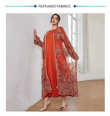 Jalabiya Embroidery Fashion Casual Mesh dress
