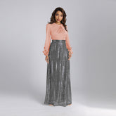 Fashionable and elegant European and American style long dress with sequins and a round neckline