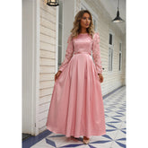 Pink Crystal Satin with 3D Embroidery Fashion Women's Dress