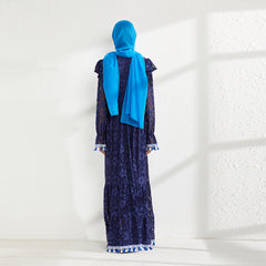 Tassel Layered Cake Skirt, Solid Color Muslim Elegant Loose Women's Long Robe