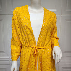 Jalabiya Step into sophistication with a pure cotton jalabiya set | featuring a breezy crochet outer jacket and a white inner layer | a fashionable cardigan style | and a touch of minimalist refinement