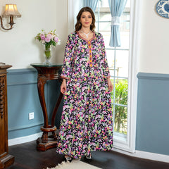 Jalabiya Experience the uniqueness of a floral-printed jalabiya adorned with handwoven accents providing a blend of softness , comfort and distinctiveness