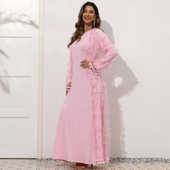 فستان نسائي أنيق ومطرز ثلاثي الأبعاد بلون سادة