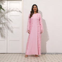 فستان نسائي أنيق ومطرز ثلاثي الأبعاد بلون سادة