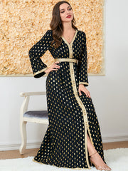 Jalabiya Hot stamping Geometric pattern woven fabric dress