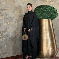 Jalabiya Patchwork jalabiya | Mesh embroidery and patchwork | Satin finish | Includes waist belt for a fashionable edge