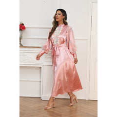 Embroidered silk satin Muslim dress with tassel details