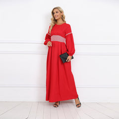 Solid color Muslim fashion elegant lady long dress with a cinched waist