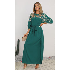 Muslim women's plus-size slimming chiffon embroidered dress