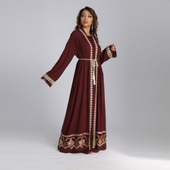 Elegant long robe with a solid color and embroidered waistline