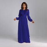 Fashionable and slimming V-neck dress with a waist tie, exuding elegance
