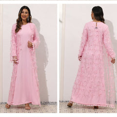 فستان نسائي أنيق ومطرز ثلاثي الأبعاد بلون سادة