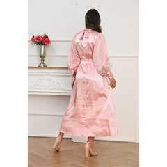 Embroidered silk satin Muslim dress with tassel details