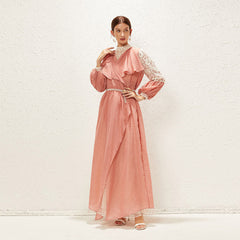 Muslim embroidered polka dot chiffon lace-cut women's fashionable outer robe