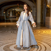 Jalabiya Embroidery jalabiya Mesh embroidery and patchwork | Satin finish | Includes waist belt for a fashionable edge