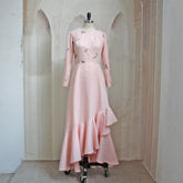 Solid color, front short and back long elegant embroidered round neck long-sleeve Muslim robe