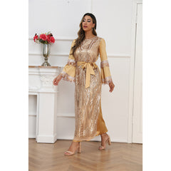 Embroidered elegant long robe Muslim dress for fashionable women