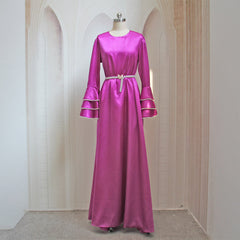 Women's Fashionable Loose Fit Plus Size Round Neck Dress with Ruffled Sleeves and Beaded Embellishments