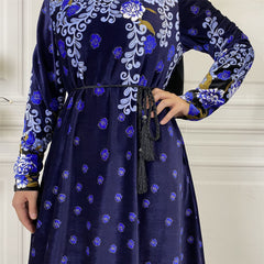 Jalabiya printing Golden velvet dress