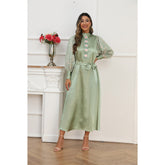 Embroidered Silk Muslim Solid Color Long Robe Dress