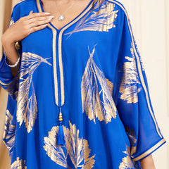 Jalabiya blue bronzing cotton blend dress