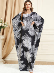 Jalabiya Black And White Printing Elegant Dress