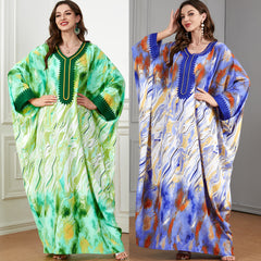 Jalabiya Vibrant printed jalabiya | Delicate lace trim on sleeves | Batwing sleeves | Exquisite and elegant maxi dress