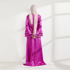 Women's Fashionable Loose Fit Plus Size Round Neck Dress with Ruffled Sleeves and Beaded Embellishments