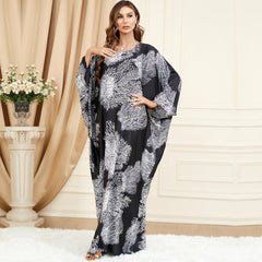 Jalabiya Black And White Printing Elegant Dress