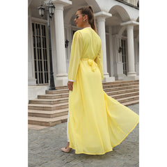 فستان أصفر طويل أنيق وعصري للنساء المسلمات