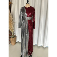 فستان نسائي عصري بمرونة وتطريز وترقيع، مصمم للمرأة المسلمة