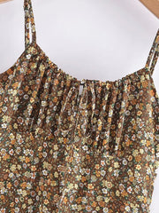 المرأة بوهو نمط الأزهار المطبوعة ميدي فستان عادية السباغيتي حزام ألف خط فستان السيدات موضة فستان بحزام السباغيتي