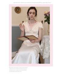 Very short-sleeved nightdress women's long sexy silk spring and summer thin section style elegant palace pajamas home service summerf