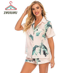 ZHUISHU Fashion Fresh Women Fresh 2pcs Pajamas Short Sleeve Shorts Button Housewear Summer Pajamas Nightwear Nightgown S25