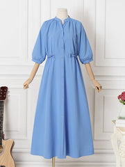 ZANZEA فساتين أنيقة للنساء الصلبة الوقوف طوق نصف كم طول الأرض فستان موضة عطلة عادية فضفاض السيدات فيستدو حجم كبير