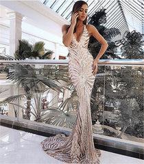 European and American sequins strapless long dress V-neck sexy swing dress women