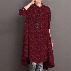 ZANZEA ladies literary and artistic small fresh style bohemian holiday style small floral shirt skirt stand collar button long sleeve fashion loose casual mid-length dress large size