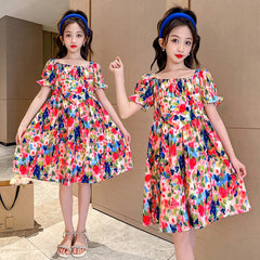 Girls summer floral dress 2023 new medium and large children's Korean version of foreign style summer girl dress trend
