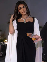 Black and white stitching elegant peach heart neck waist bag hip dress