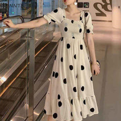 Short-sleeved dress women's polka dot elegant French retro design new 2XL women's dress party Korean style ruffles fashionable and cute