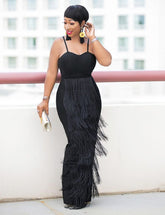 European and American Dresses Loose Package Hip Fringe Dress Commuting European and American Large Size Women's Dress