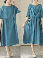 Large Women's 2023 New Cotton and Hemp Japanese Gentle Style Fat MM Summer Thin Mid length Dress